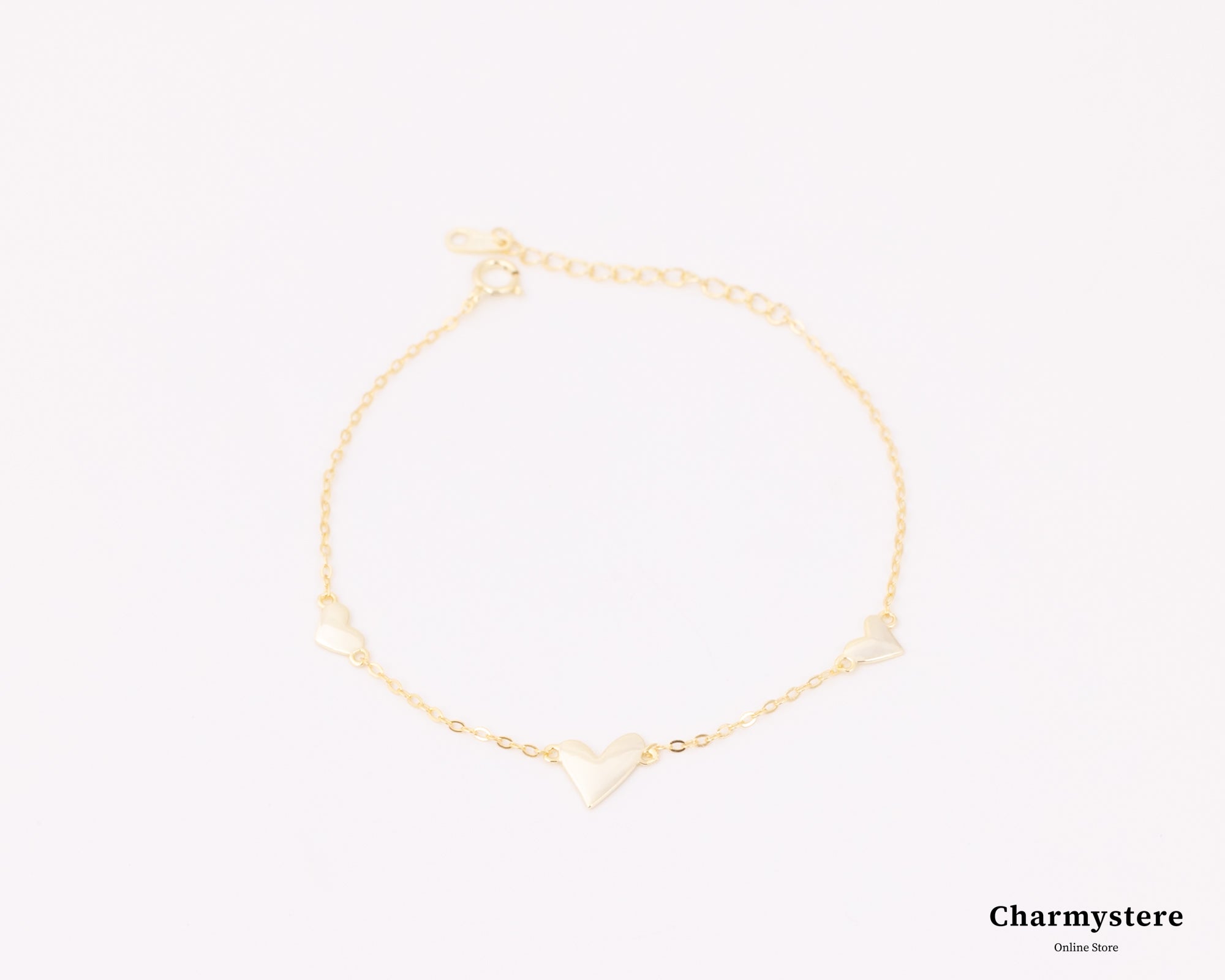 メタリックハートシンチェーンブレスレット