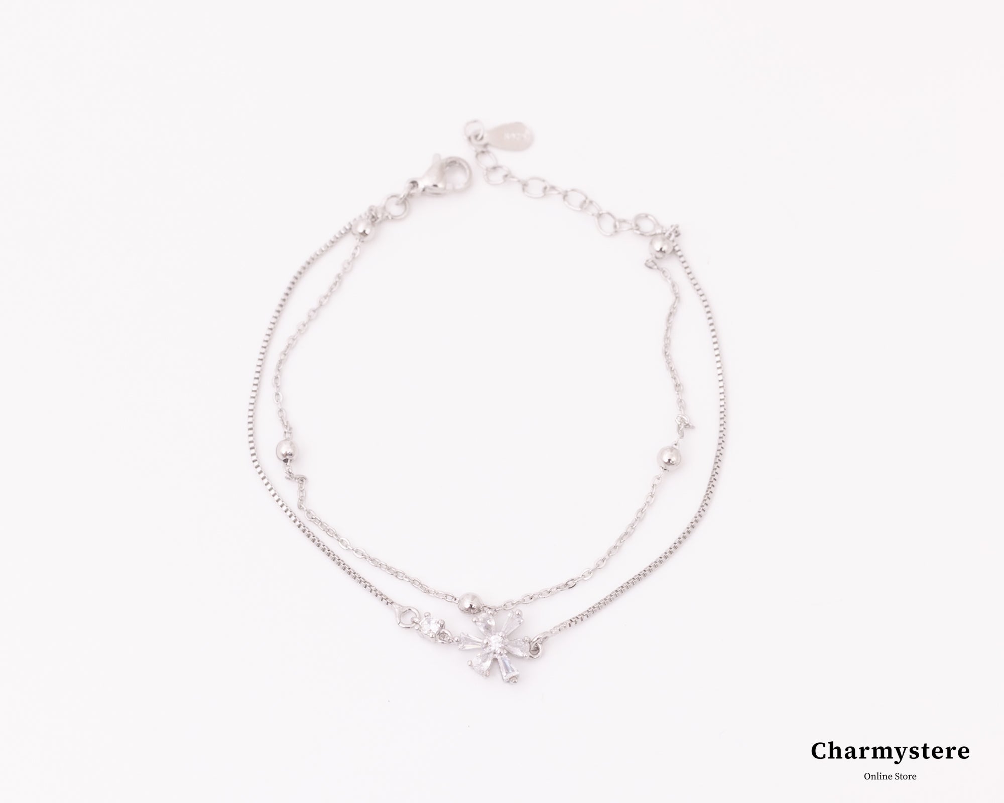 2ストランドフラワードットチェーンブレスレット