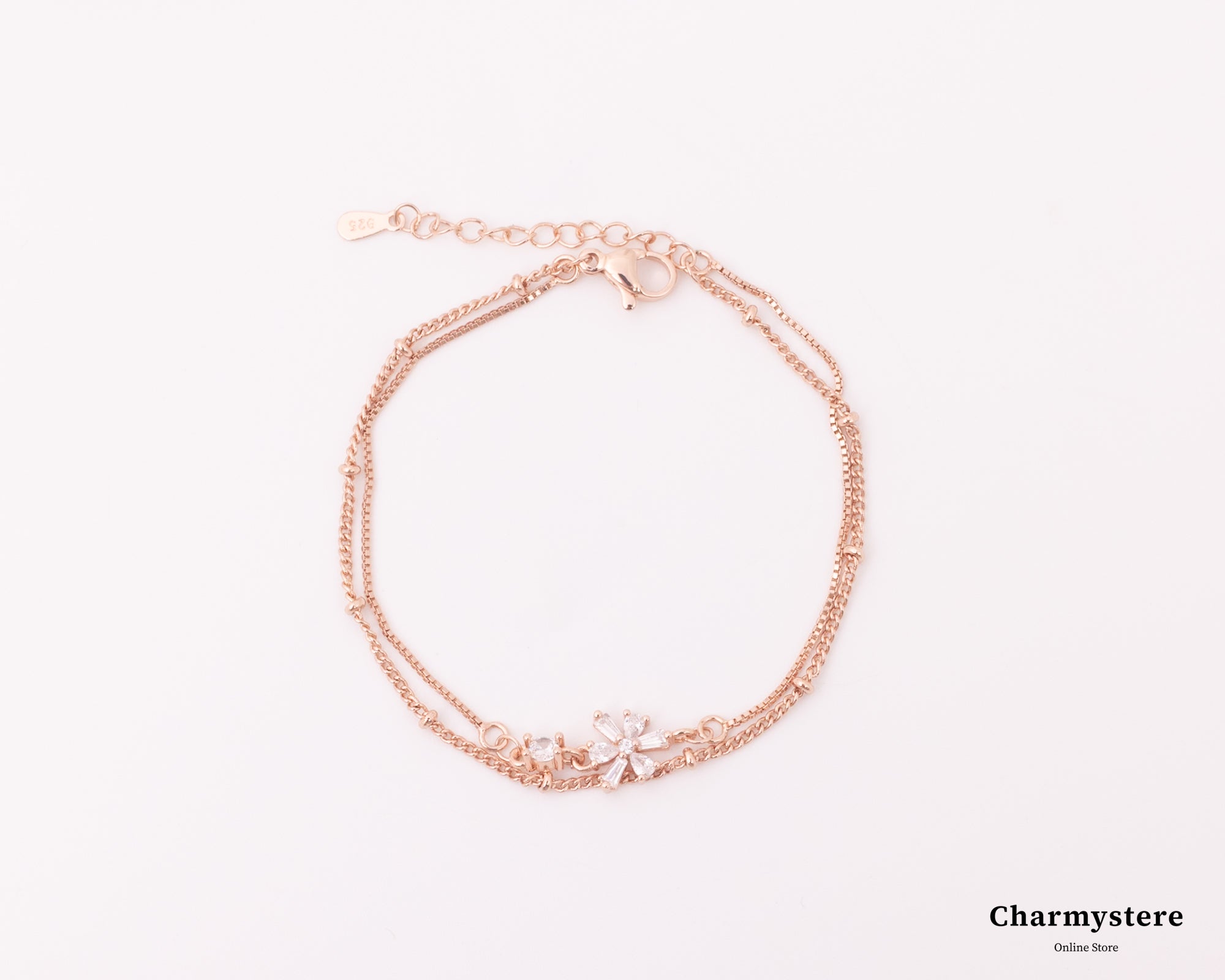 2ストランドフラワードットチェーンブレスレット