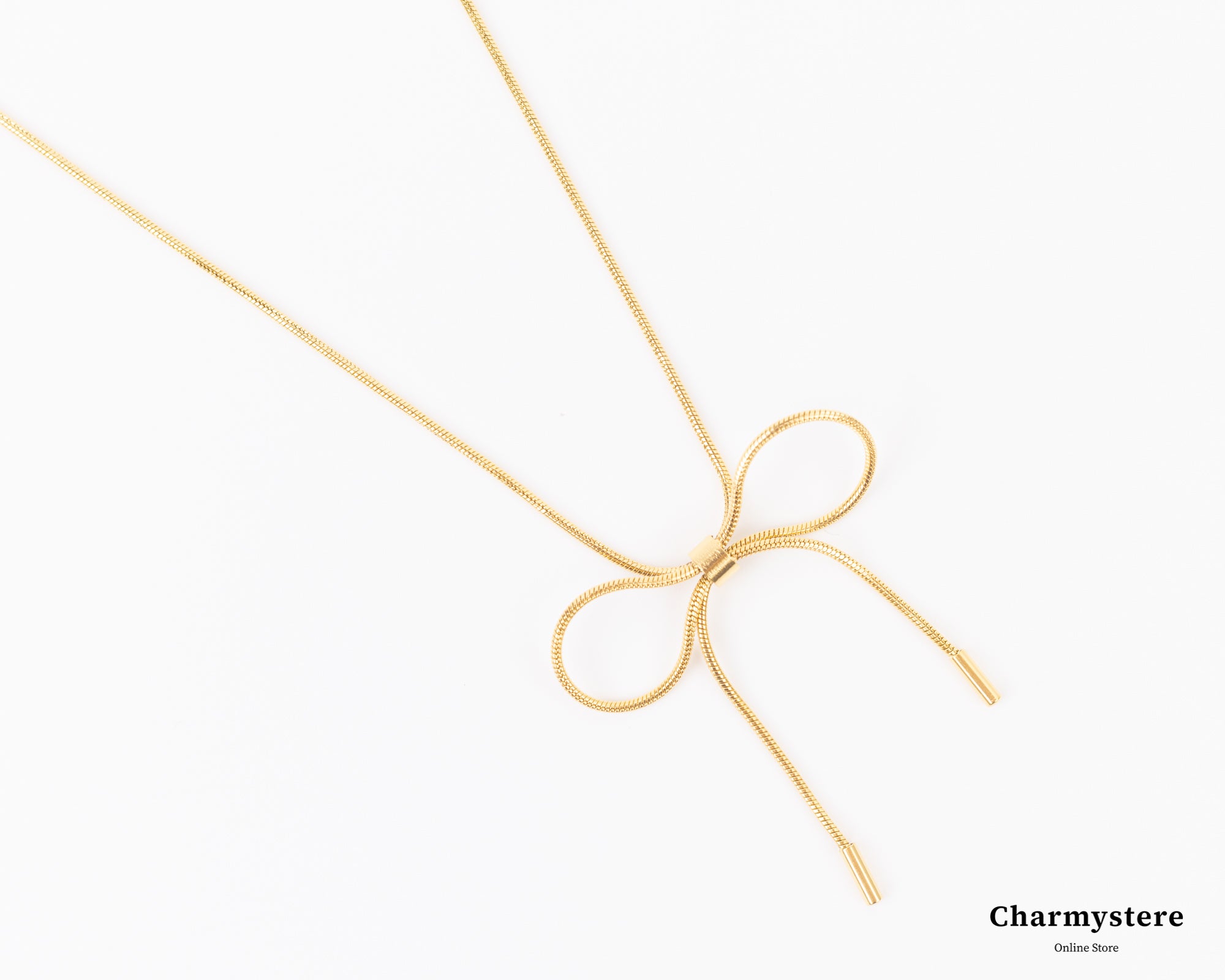 リボンシンスネークチェーンネックレス