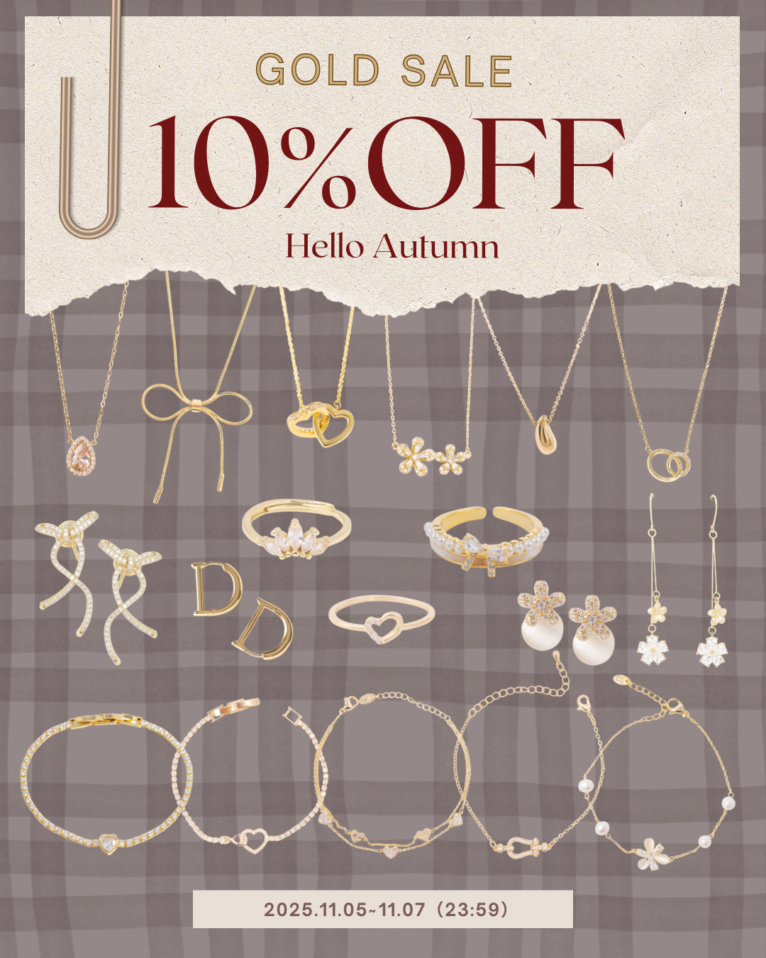 秋コーデにぴったり🤎ゴールドアクセサリー全品10%OFF!!