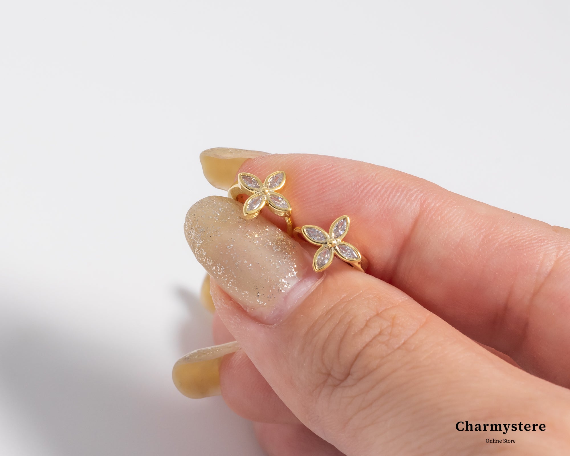 Tiny flower petite ring earrings