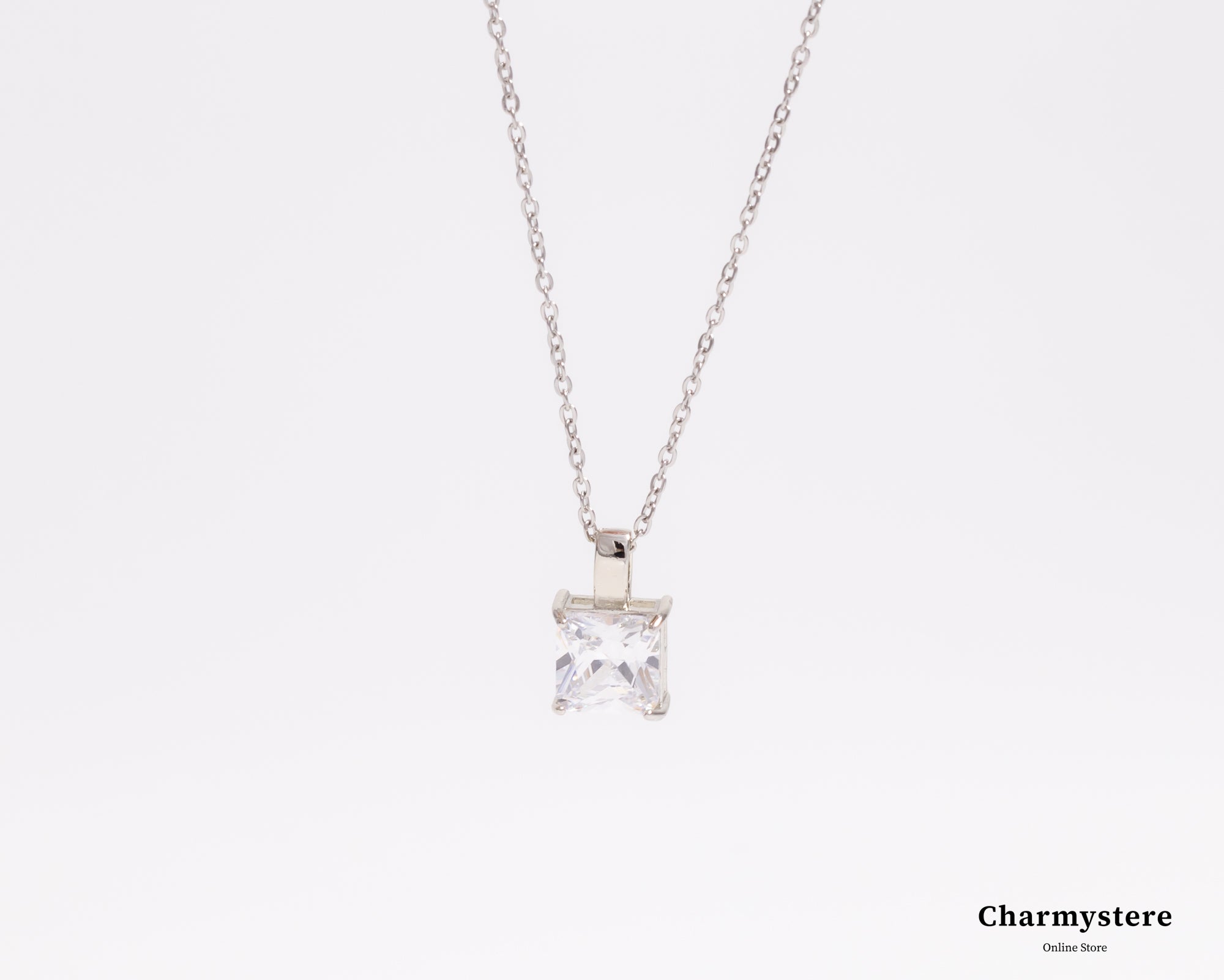 square stone charm necklace