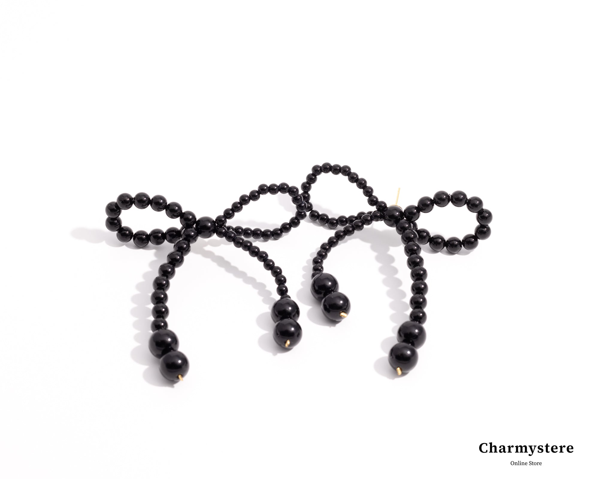 Black beaded ribbon earrings