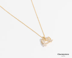 ハートリボンネックレス