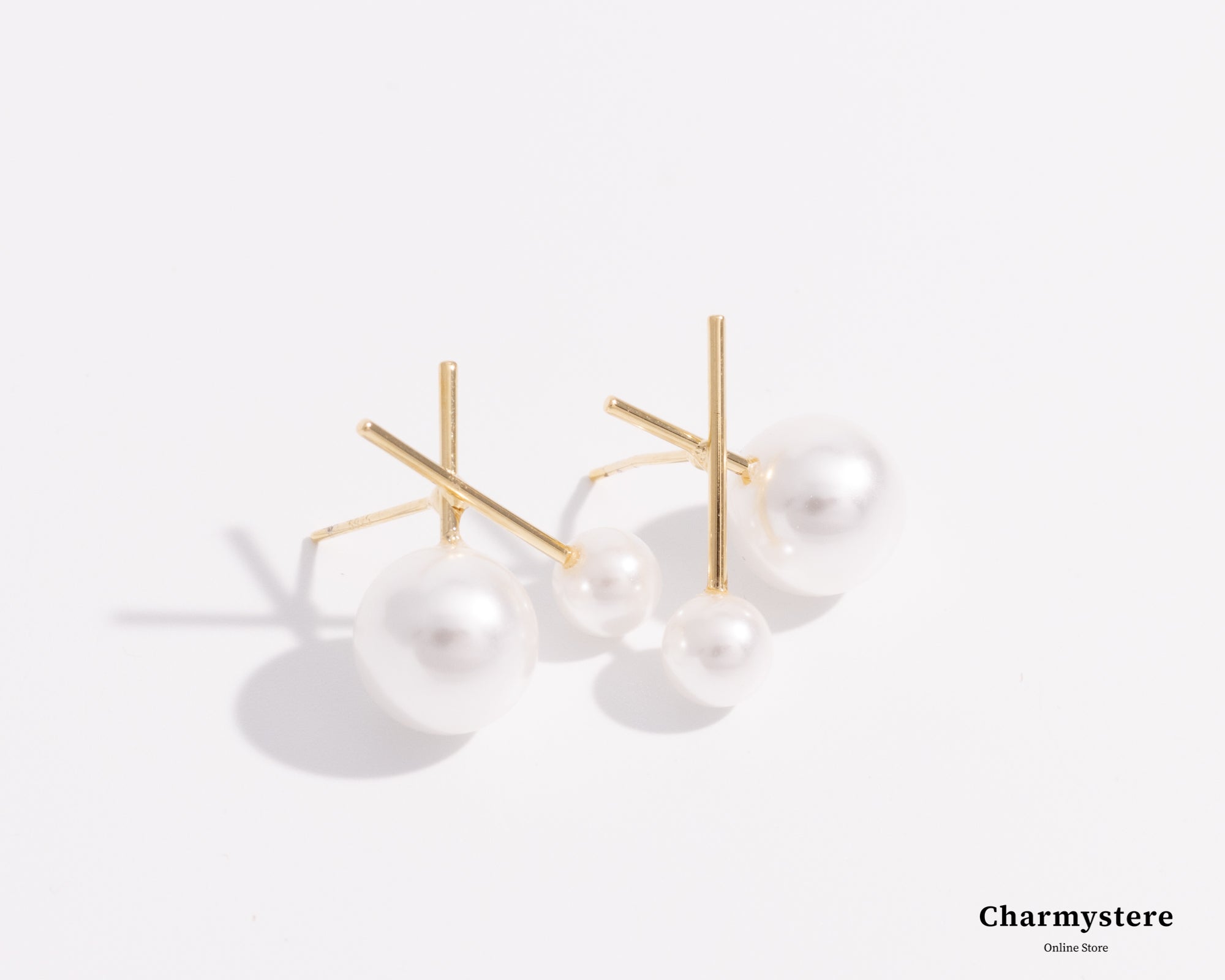 Elegant Cross Point Pearl Earrings