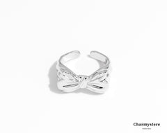 French girly ribbon silver ring
