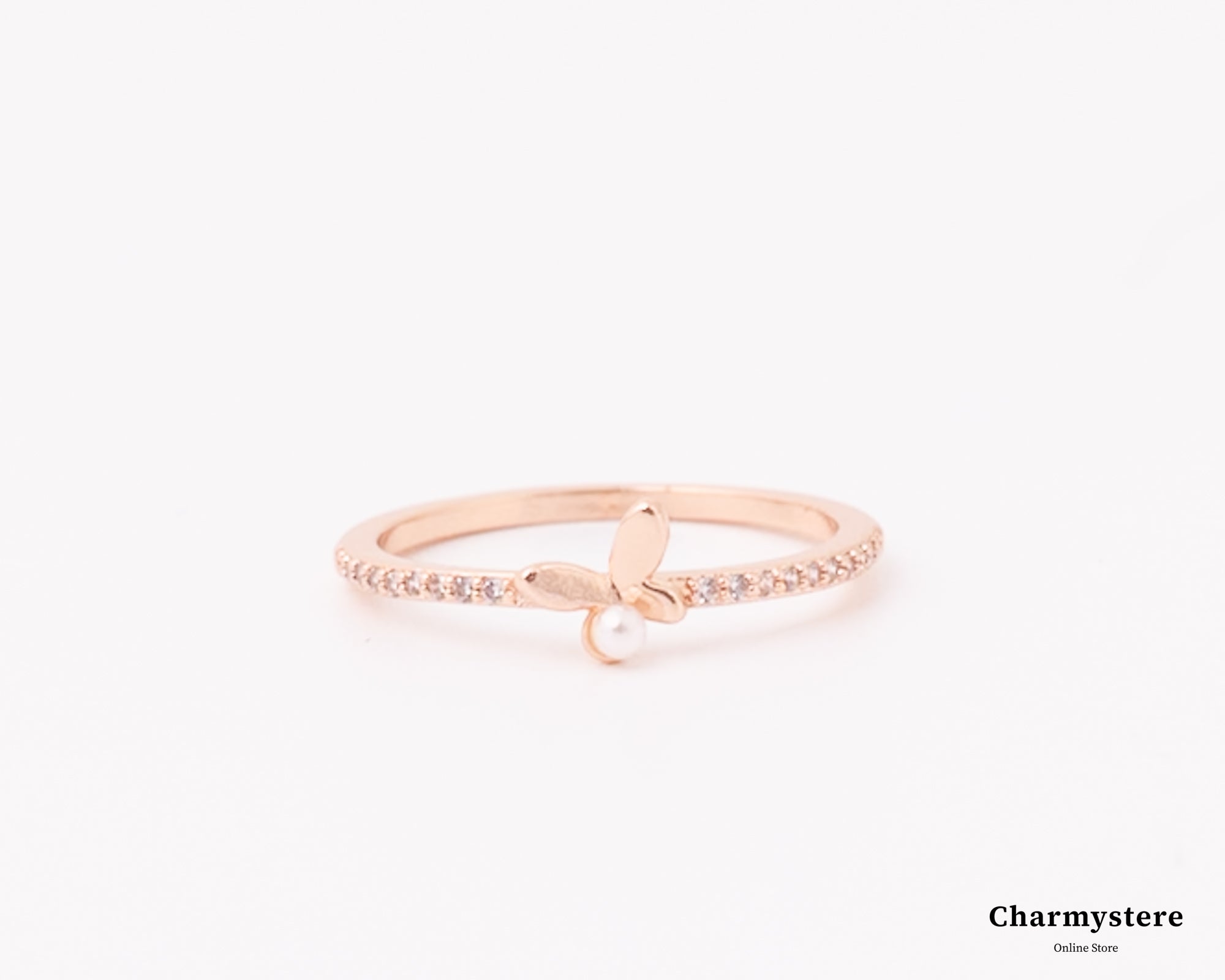 バタフライパールパヴェシンリング