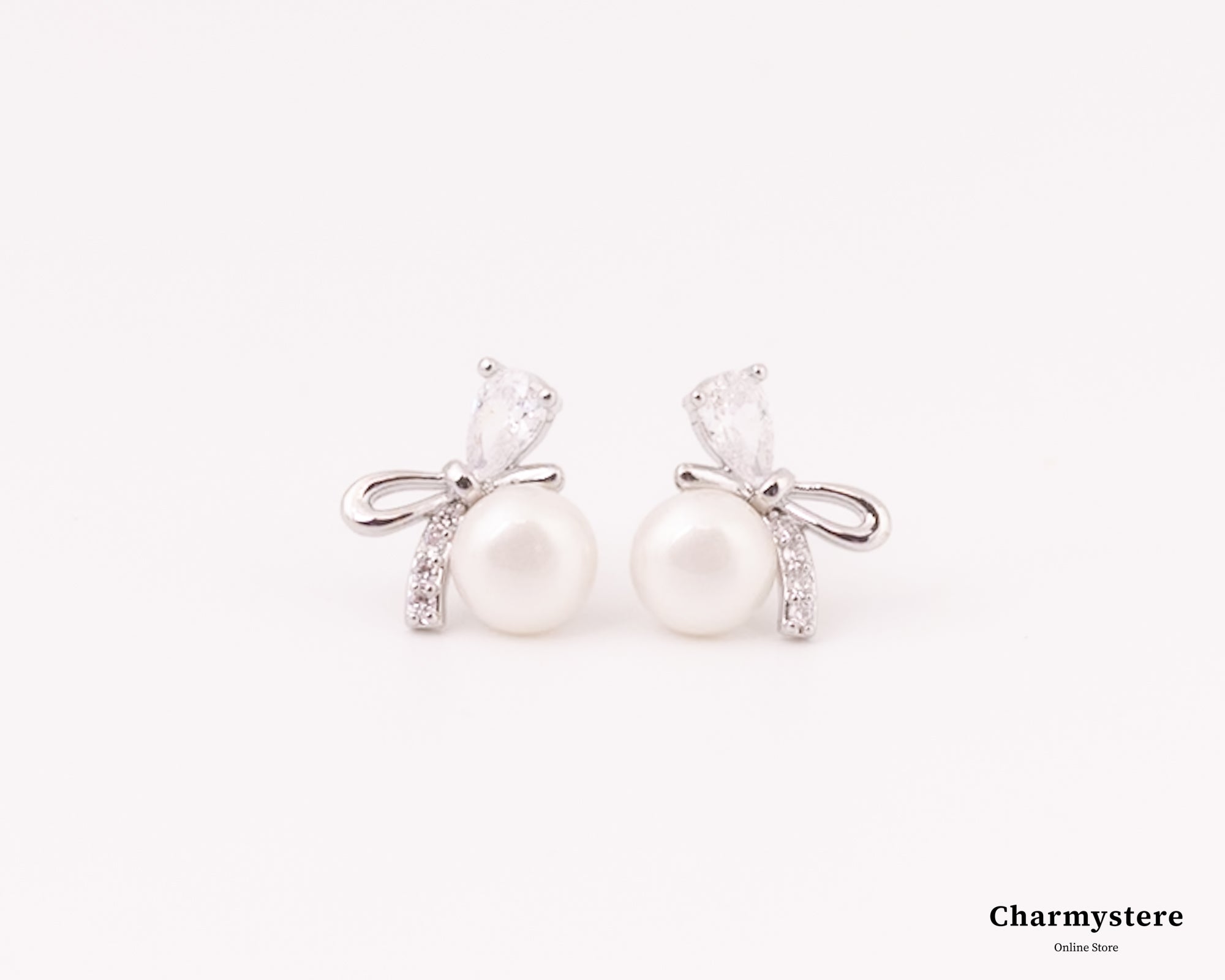 タイニーリボンパールピアス