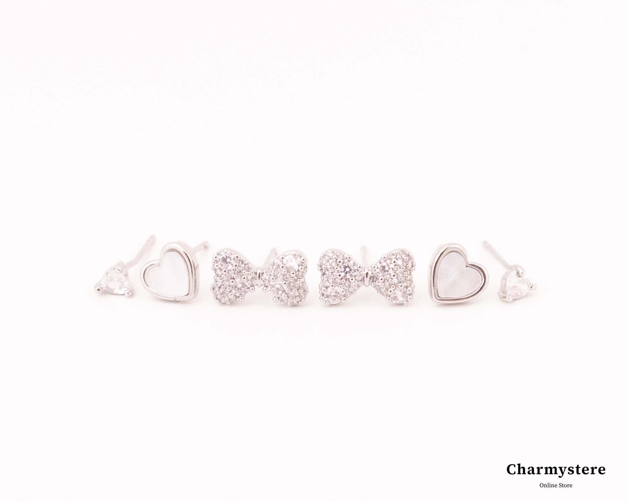 リボンハート3セットピアス