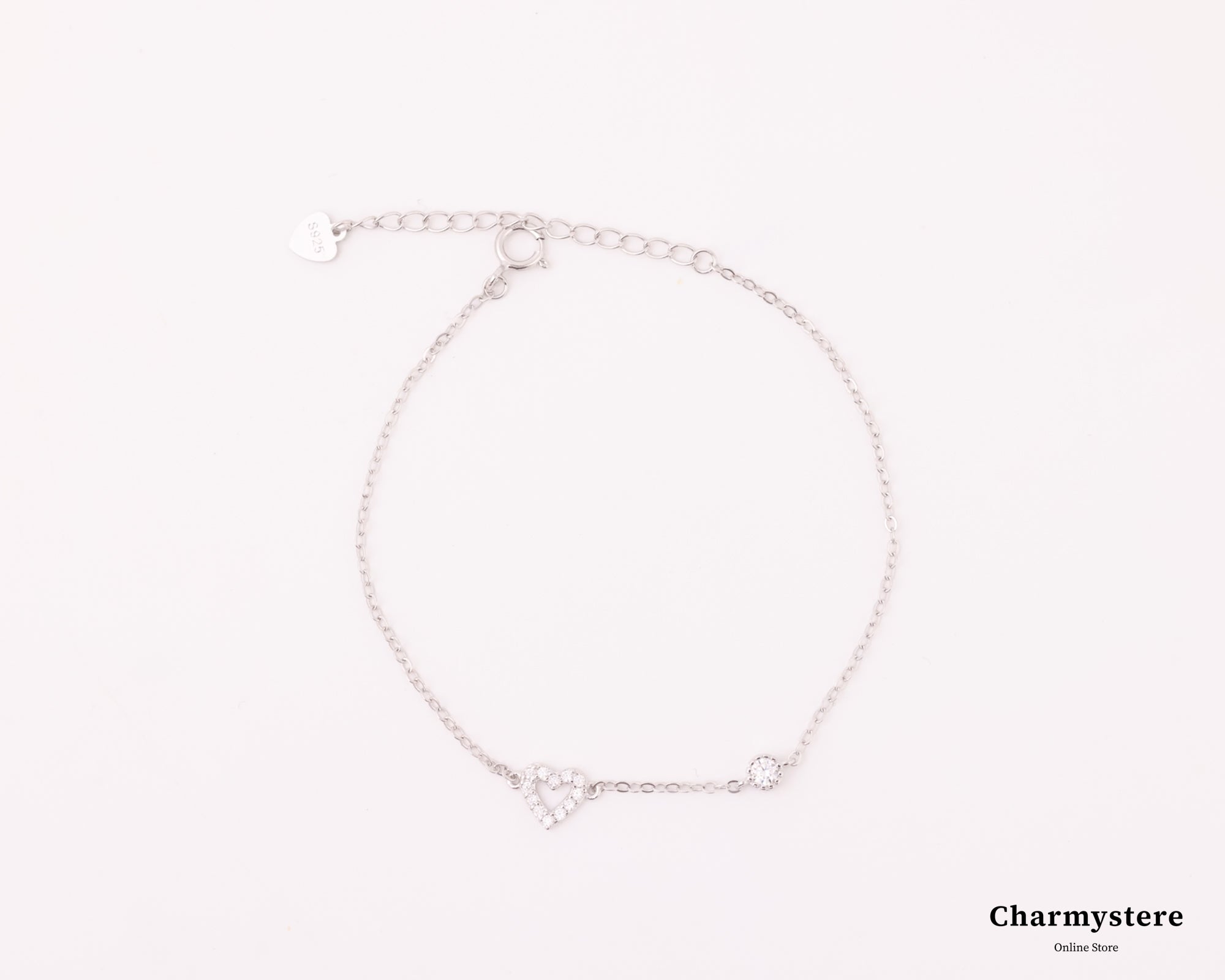 ハートワンストーンシンチェーンブレスレット