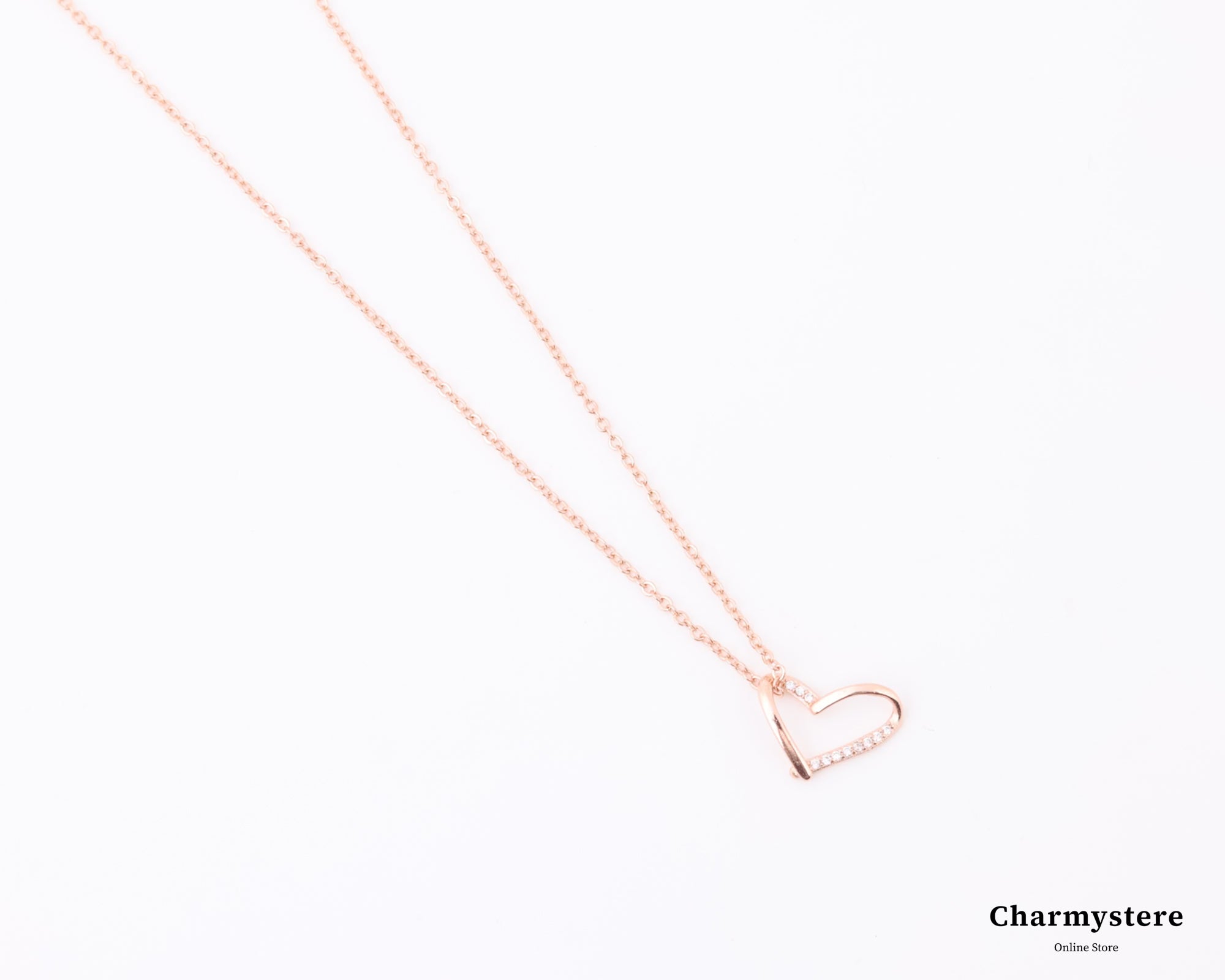 オープンラインハートストーンネックレス