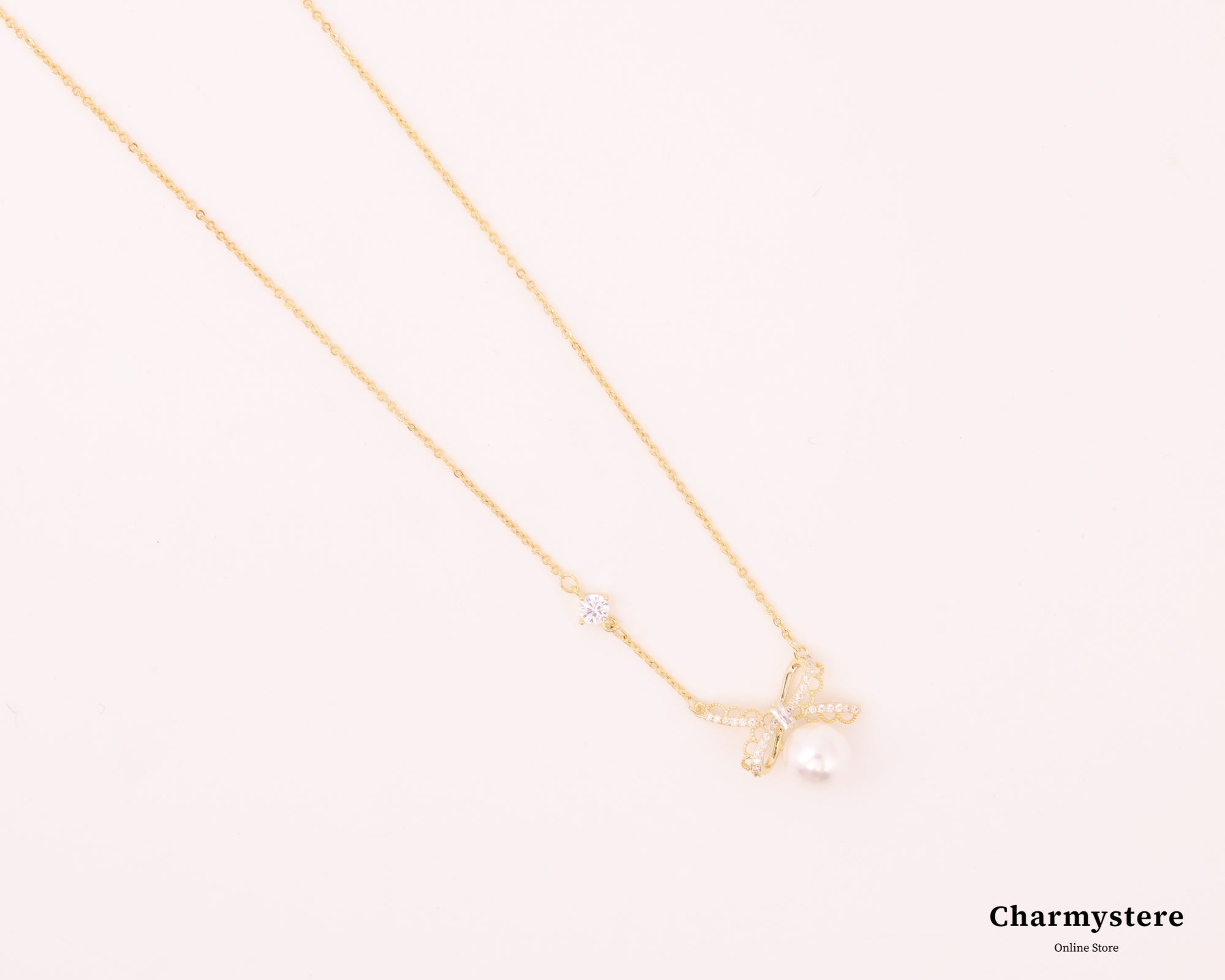 リボンレースパールネックレス