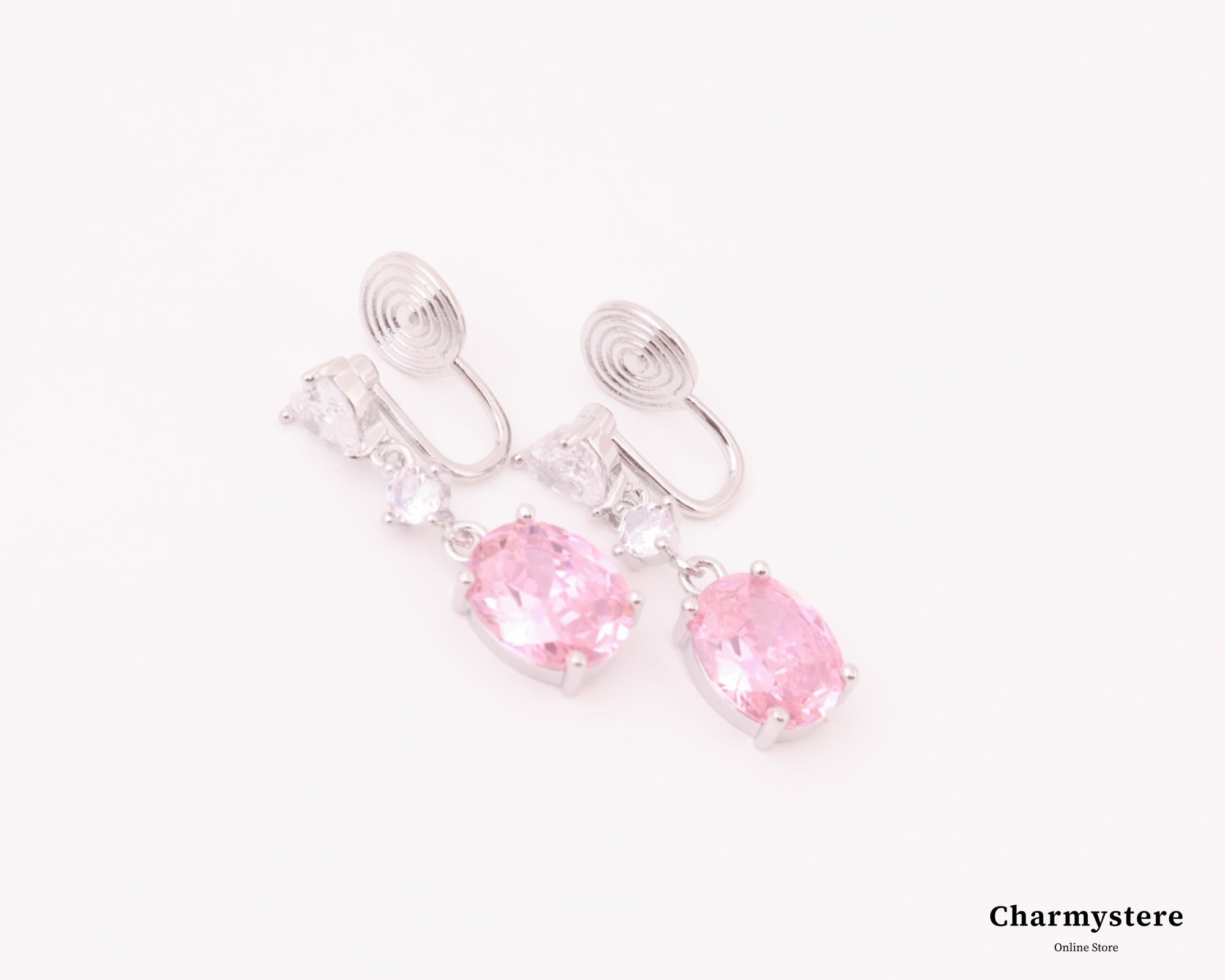 ピンクガーリーストーンスクエアビジューイヤリング