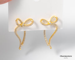 zircon ribbon long earrings