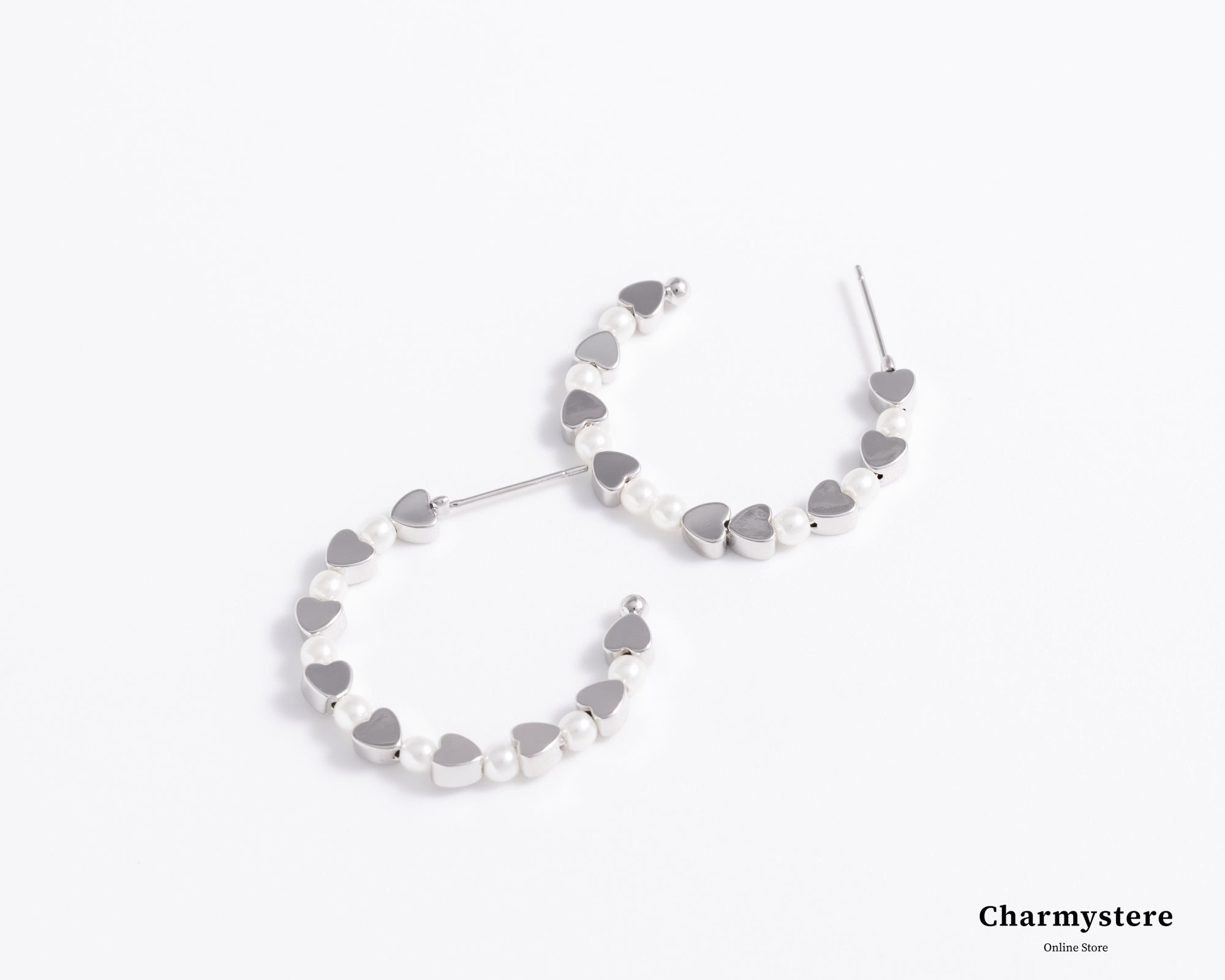 silver petite heart ring earrings