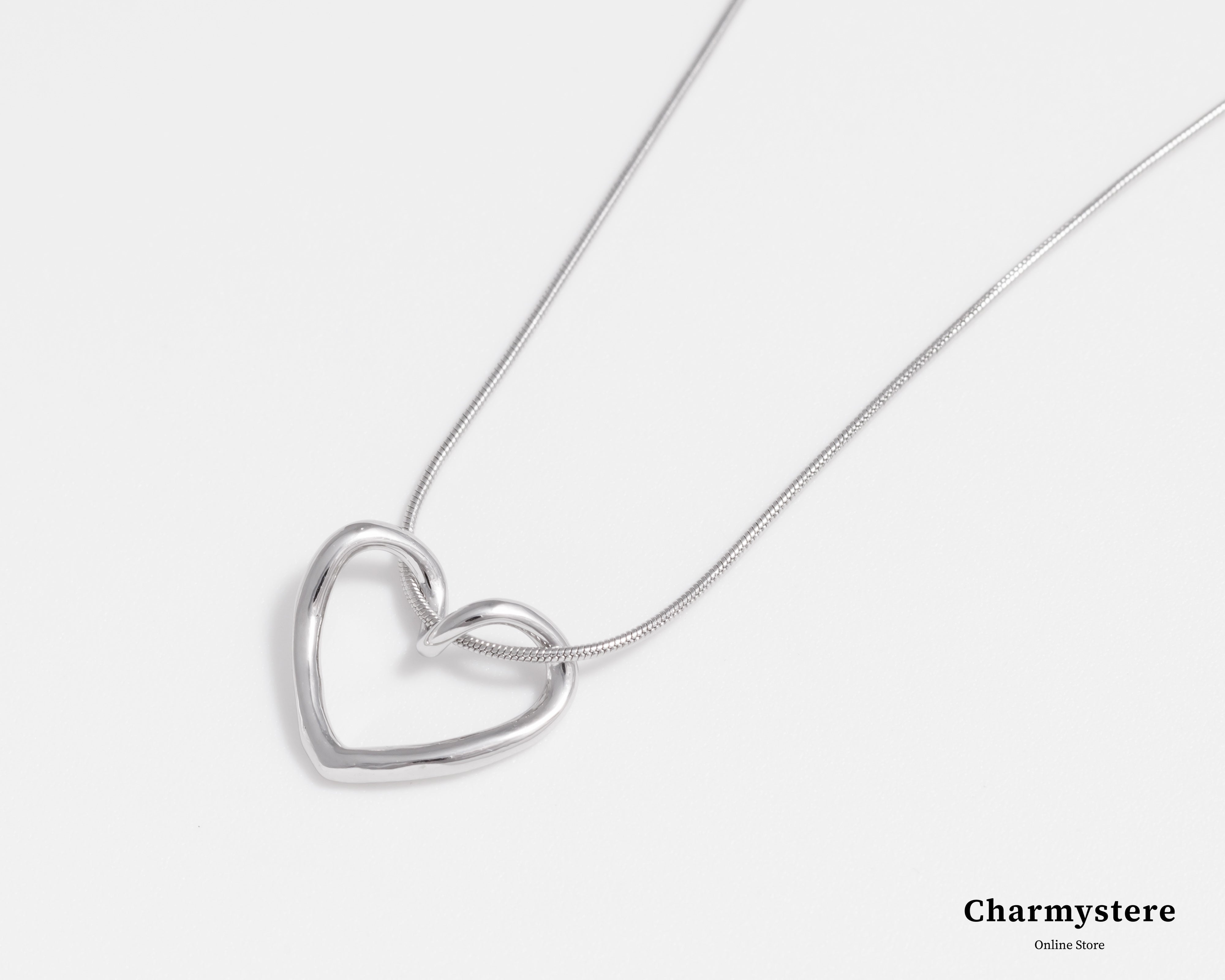 3way heart circle thin snake chain necklace