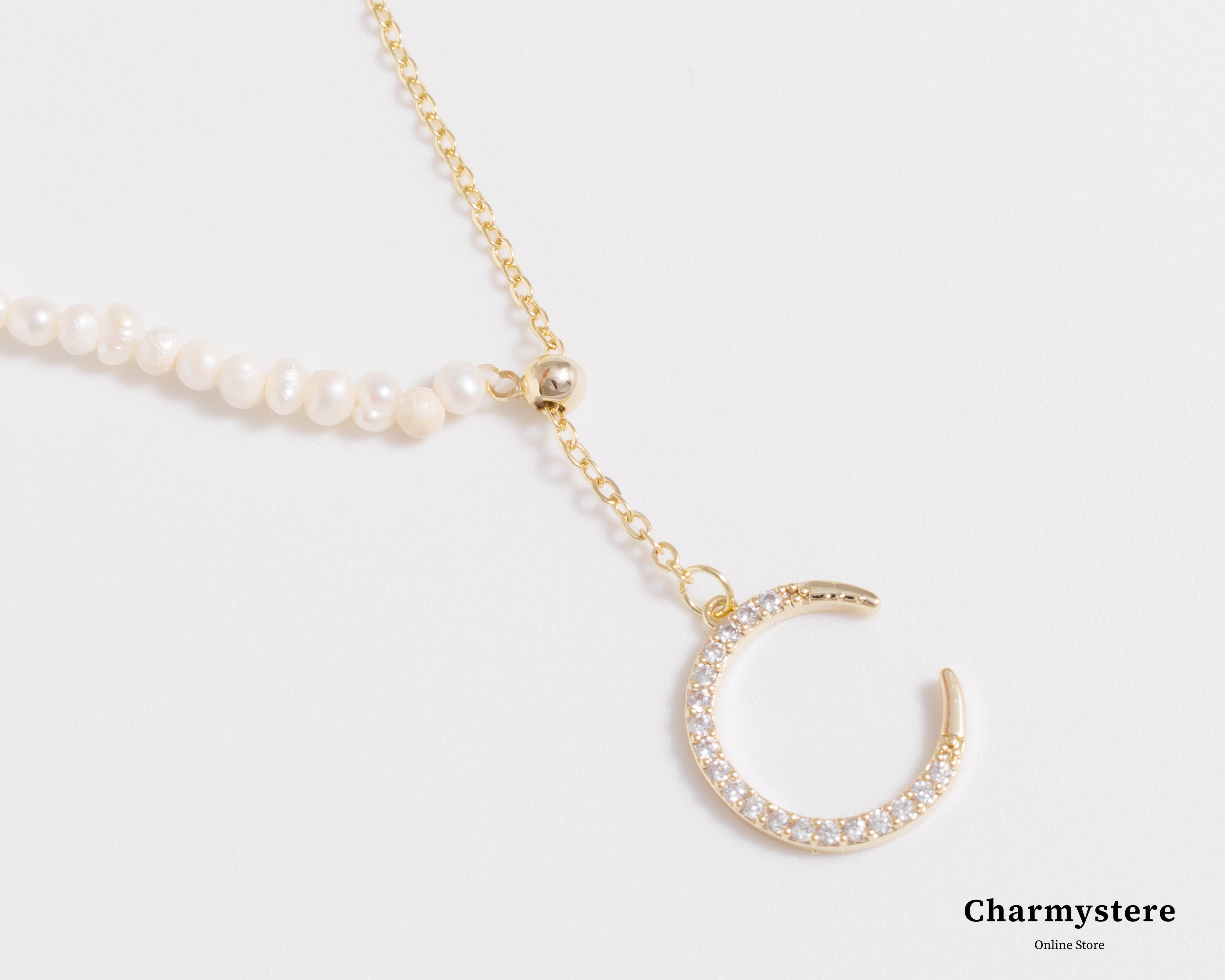 pearl moon slide necklace
