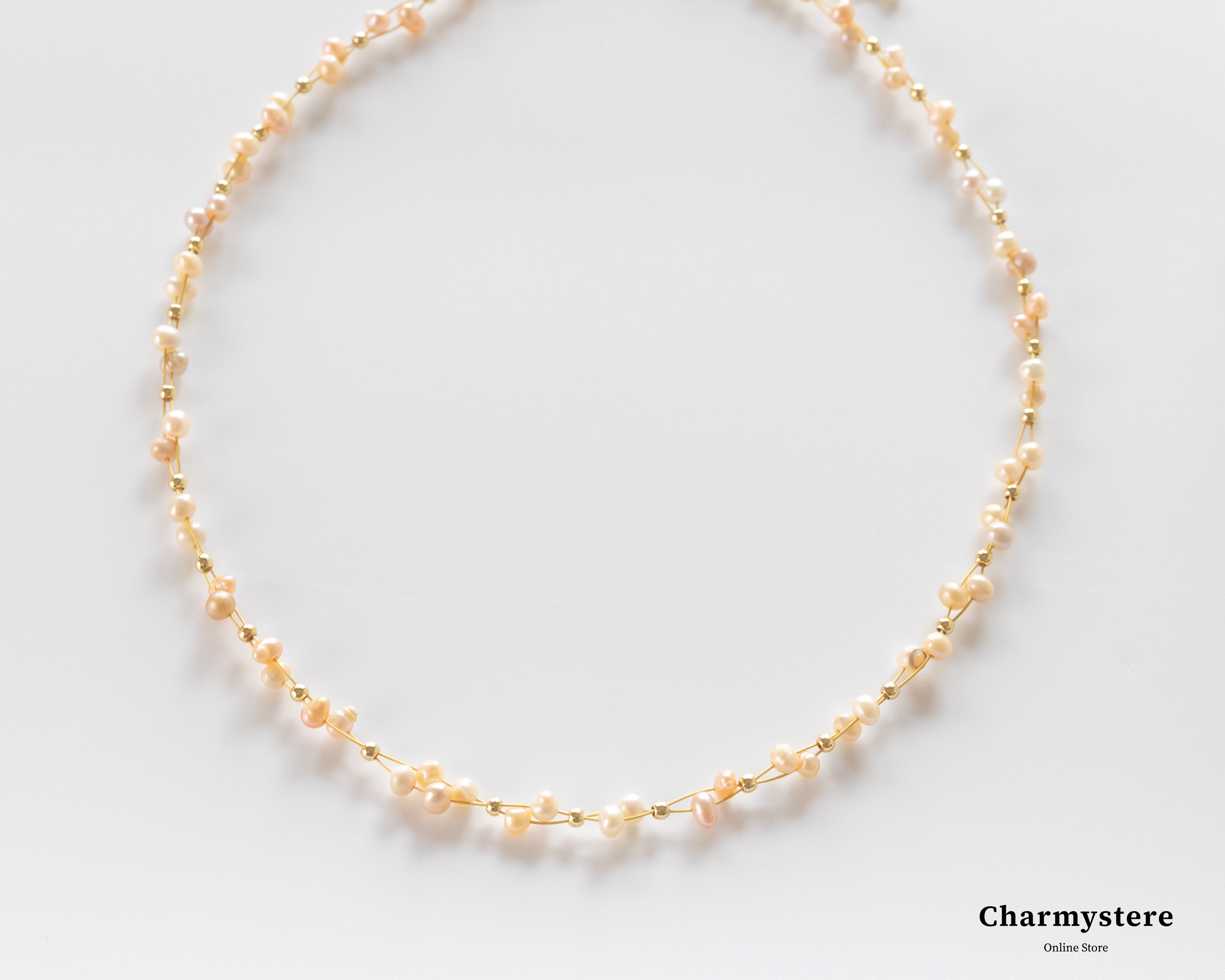salmon pink pearl necklace