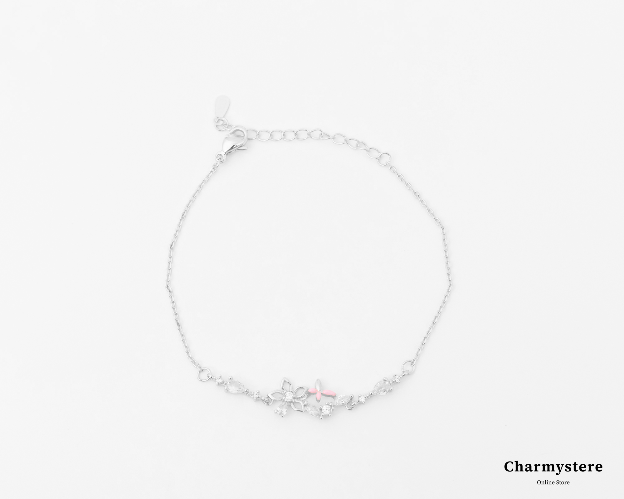 フラワードロップピンクブレスレット