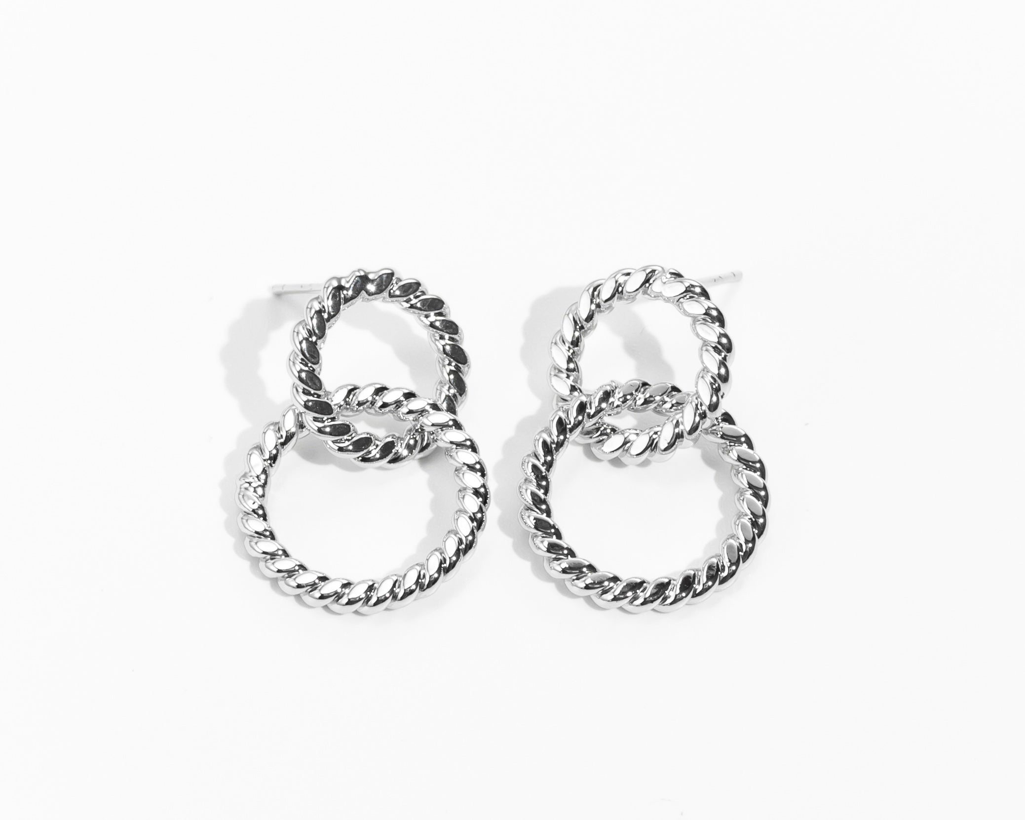 Silver double ring earrings