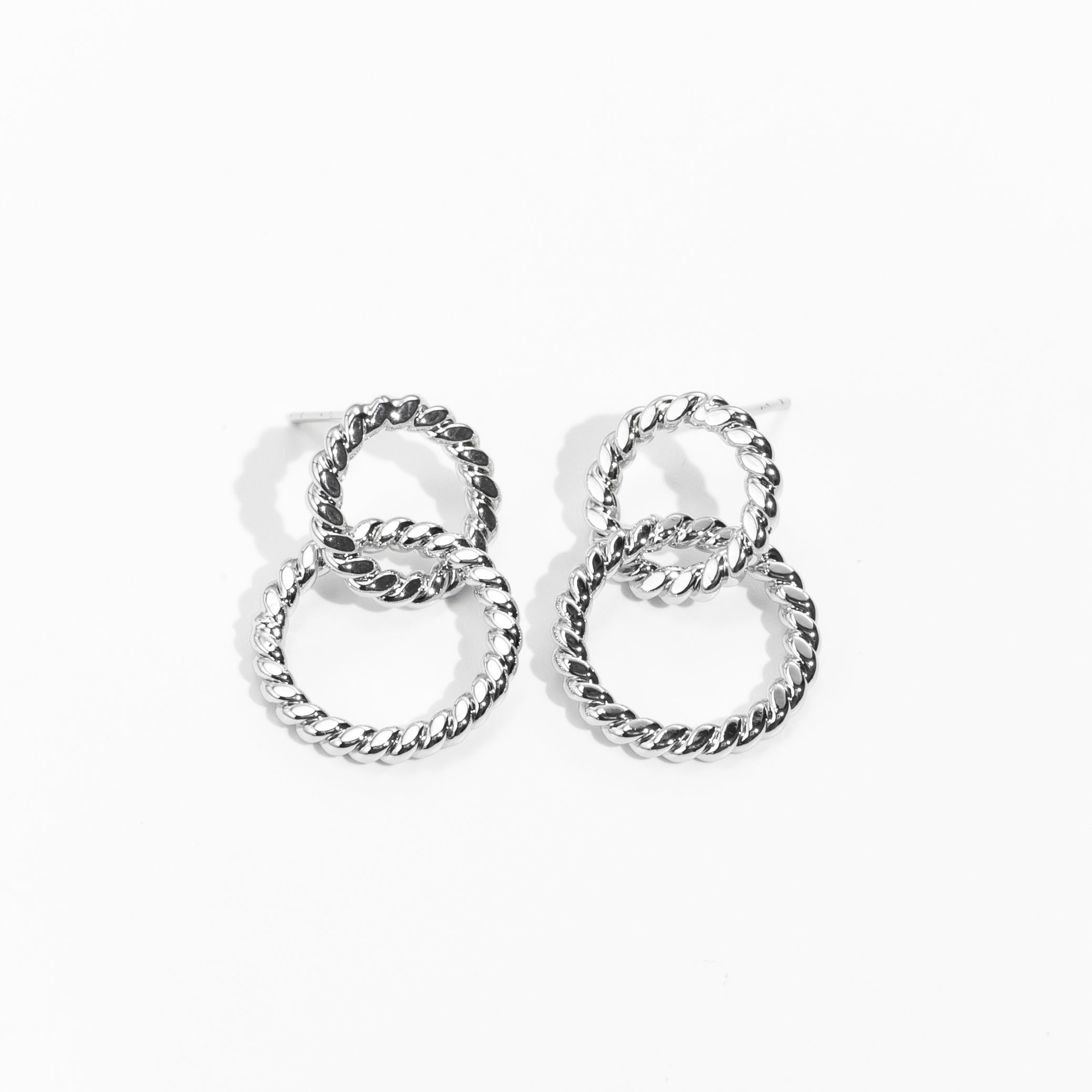 Silver double ring earrings